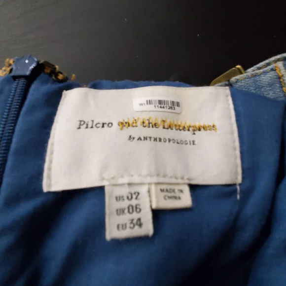 Pilcro by Anthroplogie Lydia Blue Denim Scallop Wrap Wide Leg Jumpsuit 2 - Picture 7 of 8